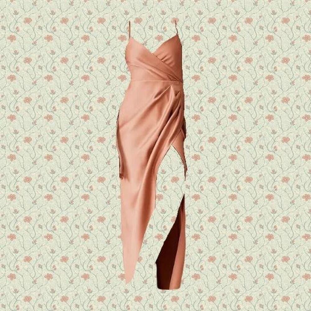Pink satin asymmetrical maxi dress - Picture 8 of 8